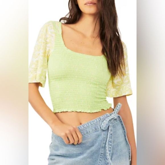 Free People, Marigold Square Neck, Floral Print Smocked Top, Size XL - Picture 13 of 13